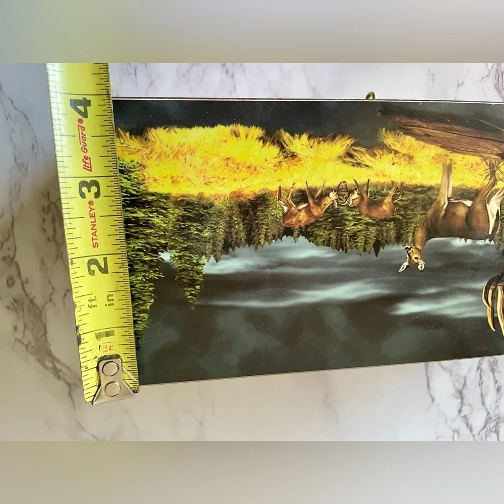 Wooden Deer Trinket Box 9.5” Wildlife Scene Rustic Lodge Decor Buck Forest Art